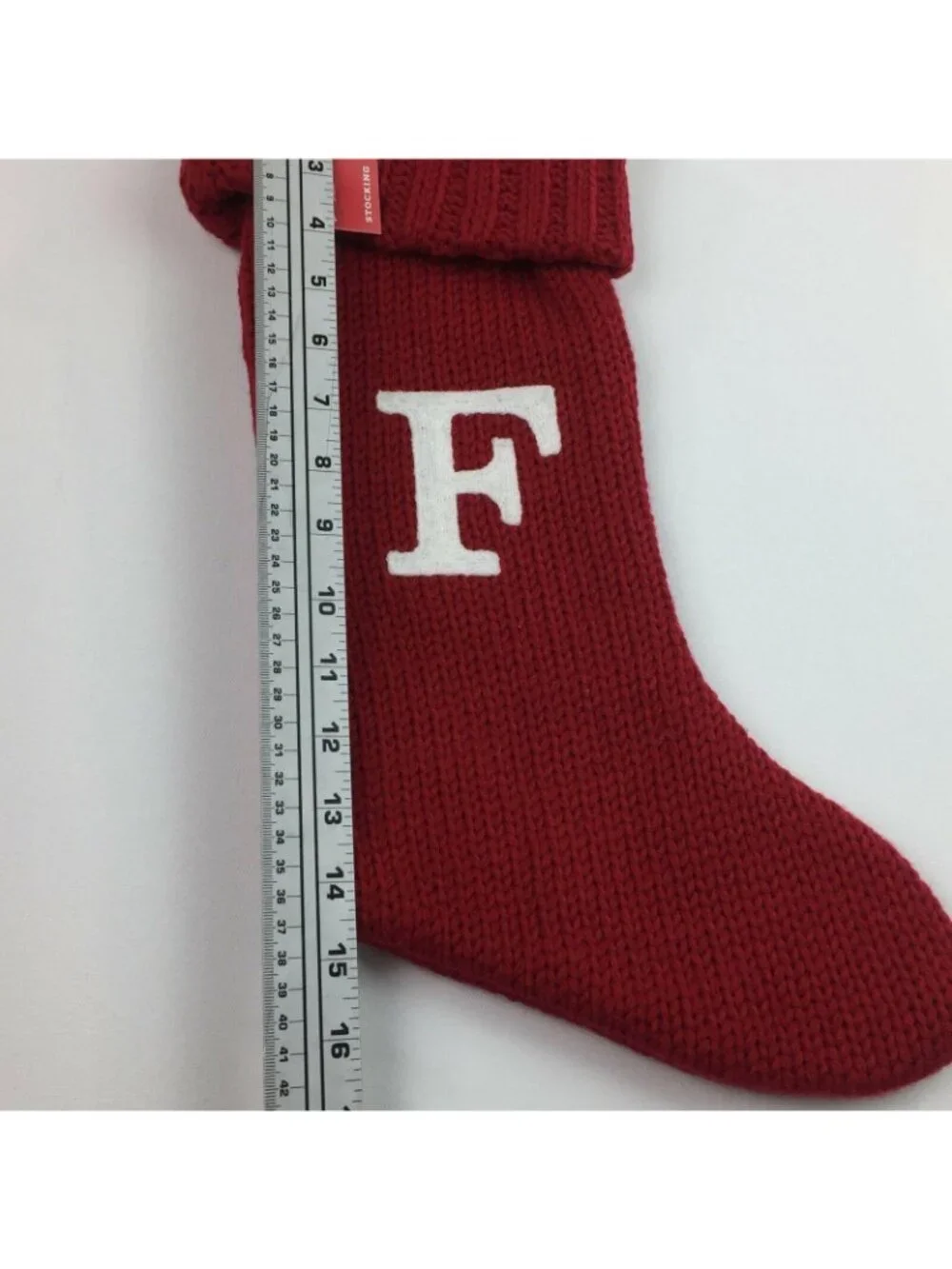 Red Knit Initial F Christmas Stocking w Cuff Wondershop